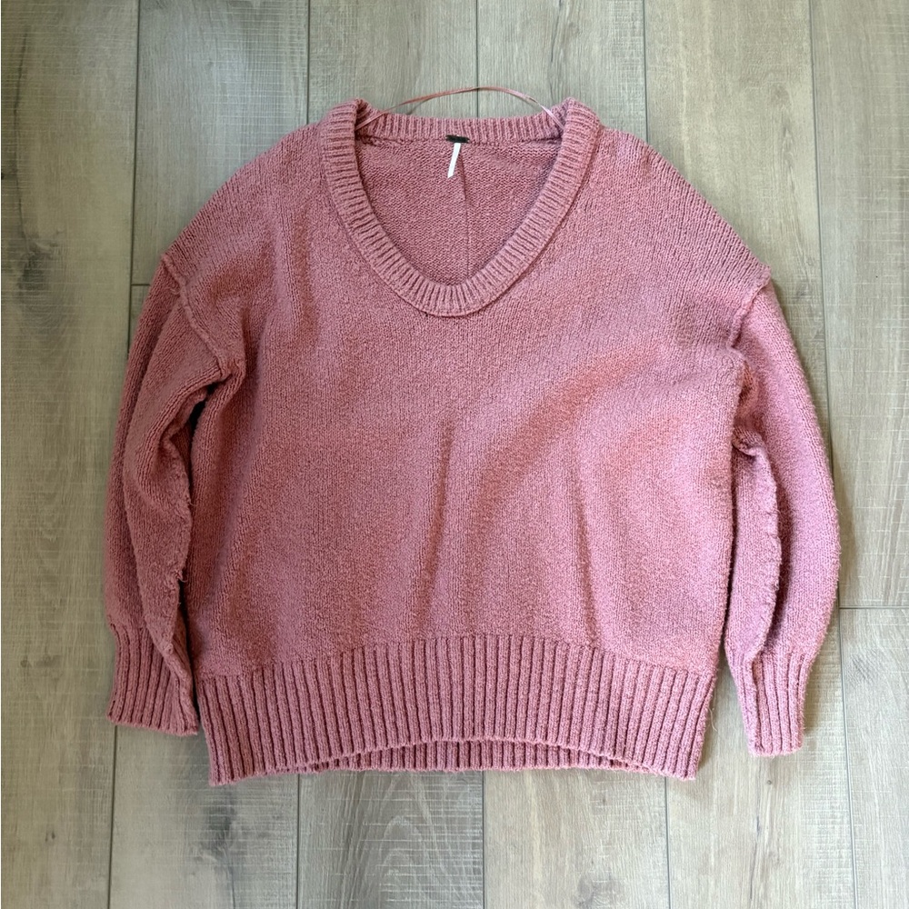 Free People Brookside Dusty Pink V-Neck Sweater tunic size XS - Picture 2 of 10